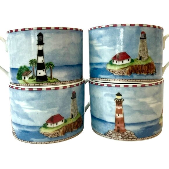 SET 4) VTG Lighthouse Ocean Nautical Mugs/ Cups -American Atelier Signals 5100 - Picture 2 of 15